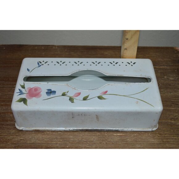 Vintage Detecto Hand Painted Floral Metal Tissue Box Dispenser READ - Picture 10 of 13
